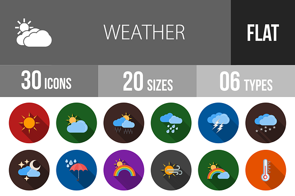 30 Weather Flat Shadowed Icons preview 4