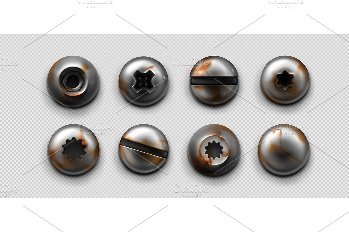 Metal screws and bolt heads with, an Object Illustration by art PVP - market