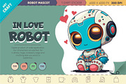 Cartoon robot in love. T-Shirt, PNG,, an Animal Illustration by KENO Mascots (Thumbnail 1 of 3)