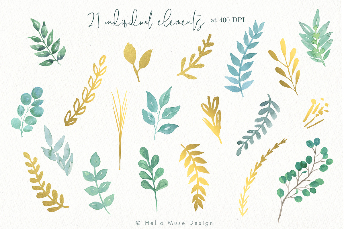 Watercolor and Gold Leaves Clip Art, an Illustration by Hello Muse Design (Photo 2 of 4)
