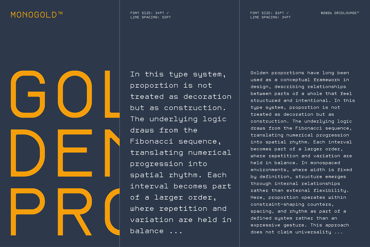 Monogold – Fibonacci Monospace, a Sans Serif Font by Gridlounge (Photo 10 of 13)