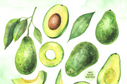 Watercolor avocado clipart, a Food Illustration by OlDm_Shop (Thumbnail 2 of 6)