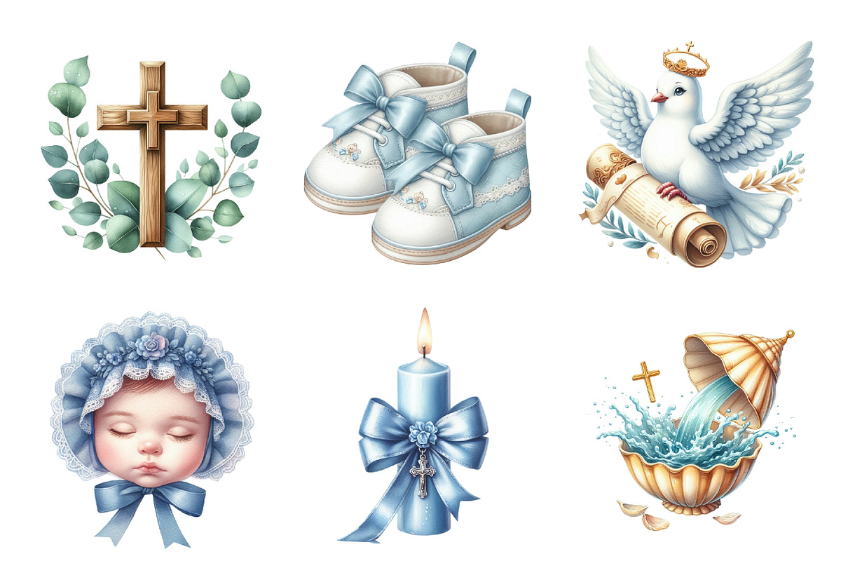 Baby Boy Baptism Watercolor Clipart, an Illustration by SinaCreation (Photo 4 of 5)