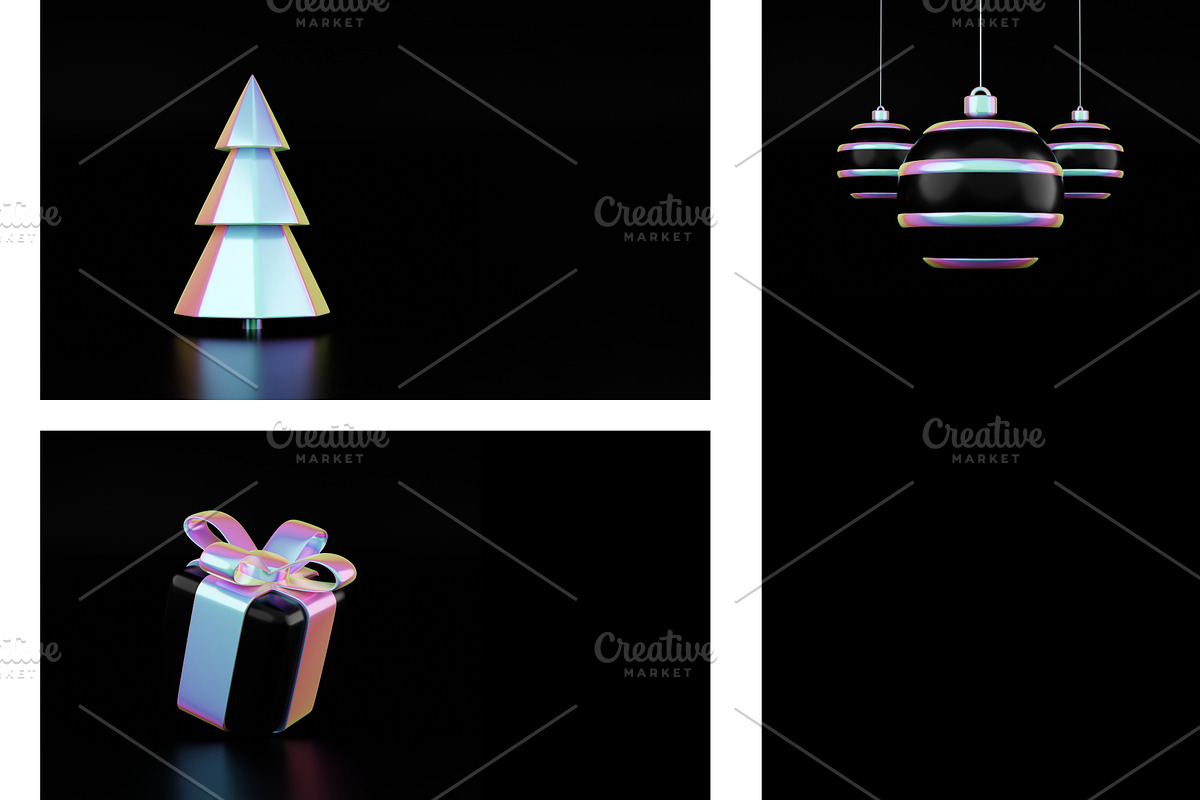Holographic Christmas 3D Set, a Decorative Illustration by Lunarts Studio (Photo 2 of 8)