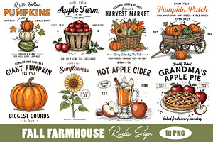 Rustic Fall Farmhouse Sign PNG Bundl, an Illustration by CreationArt