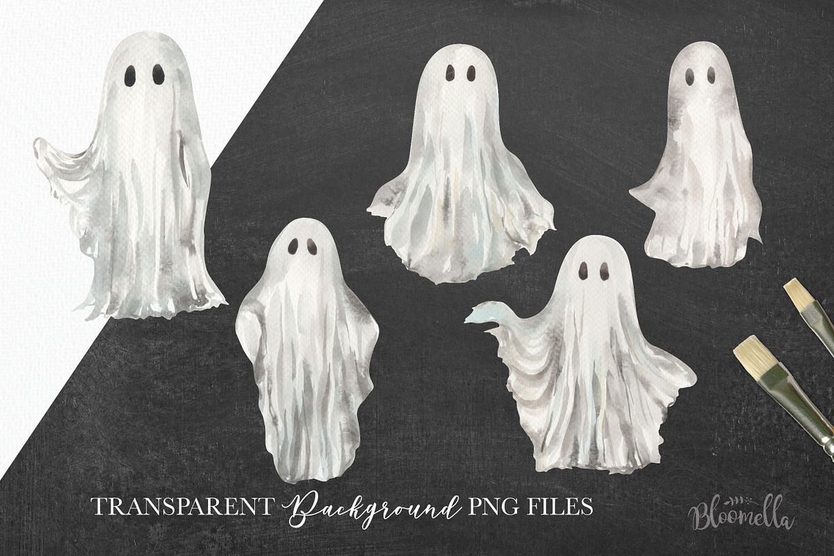 Watercolor Halloween Ghosts Clipart, an Object Graphic by Bloomella (Photo 2 of 3)
