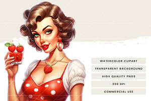 Watercolor Pinup Girl Clipart Bundle