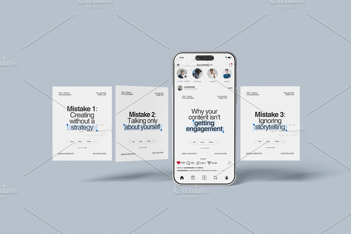 Social Post & Phone Screen Mockup, a Merchandise Mockup by Gatamotion (Photo 3 of 5)
