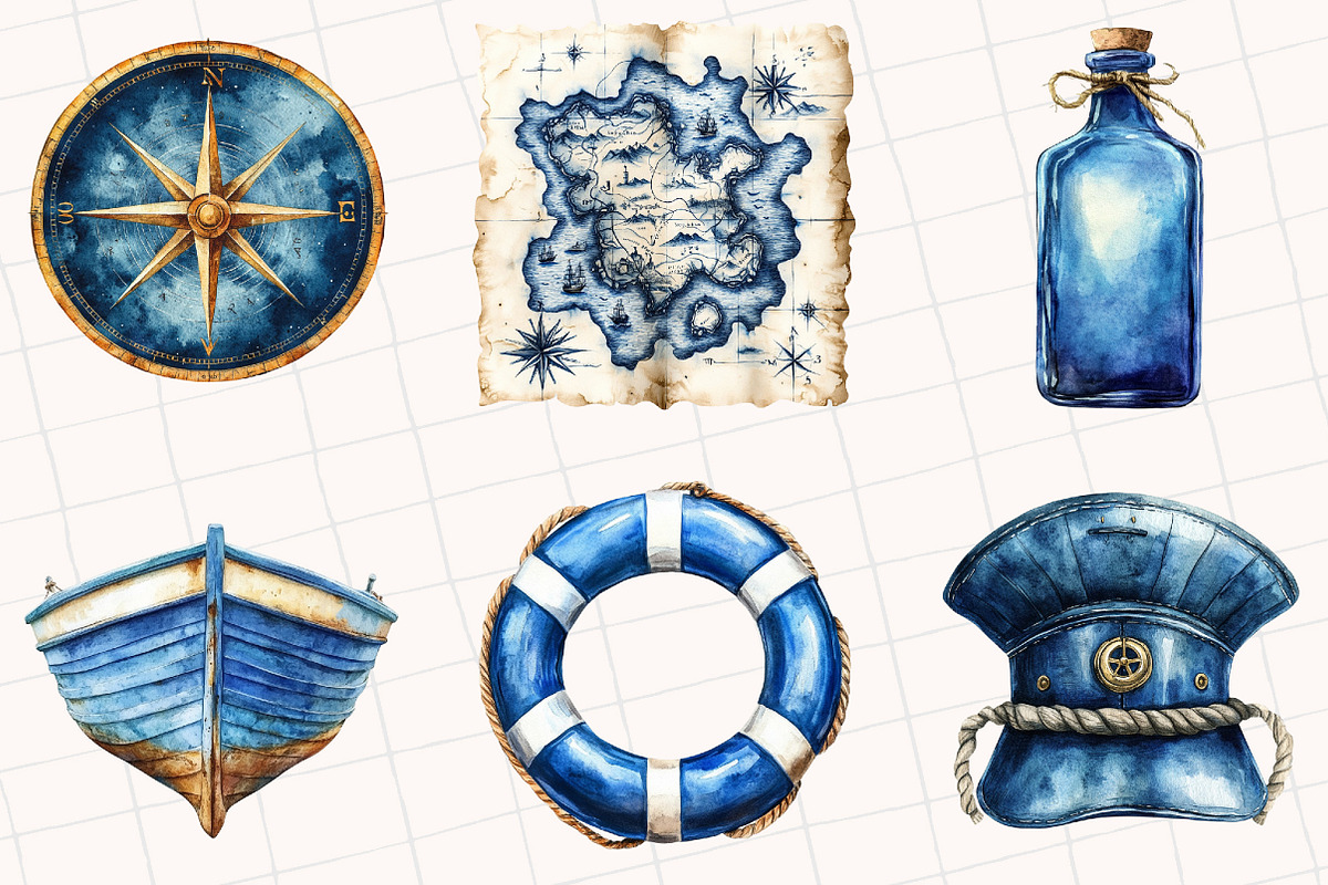 Vintage Navy Blue Sailing Clipart, an Illustration by OK Design (Photo 3 of 5)