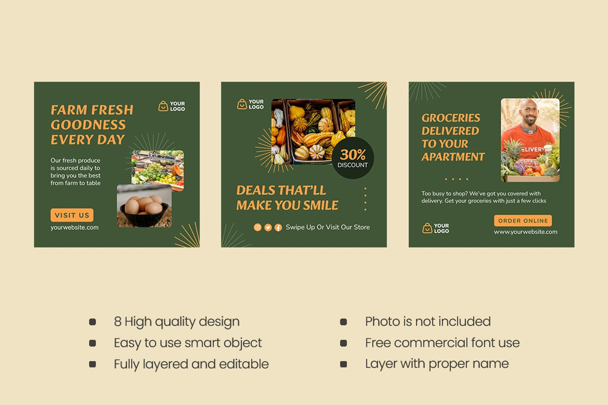 Grocery Instagram Post Template, a Social Media Template by FDR Studio (Photo 2 of 4)