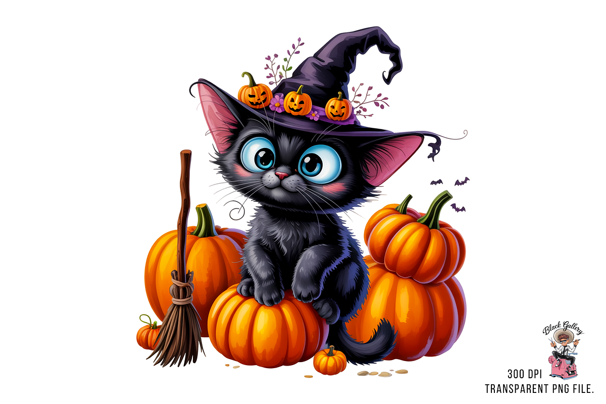 Halloween Cat with Witch Hat PNG, a Graphic by Clipart Bloom (Photo 3 of 11)