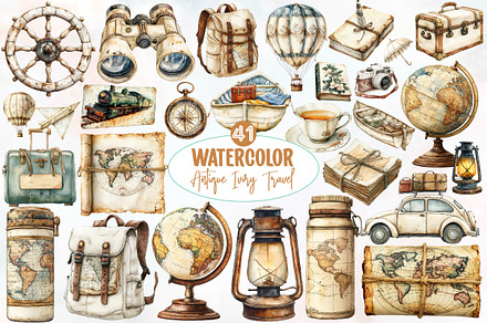 Antique Ivory Travel Clipart, an Illustration by Designworld