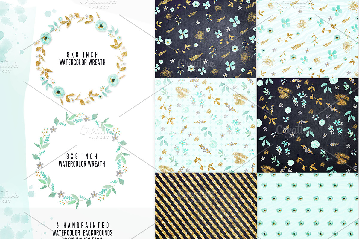 Mint & Gold -  flower clipart, an Illustration by DigitalCloud (Photo 3 of 6)