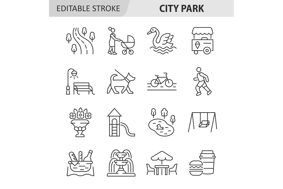 City park line icon set, an Outline Icon by ElineDesign (Photo 1 of 3)