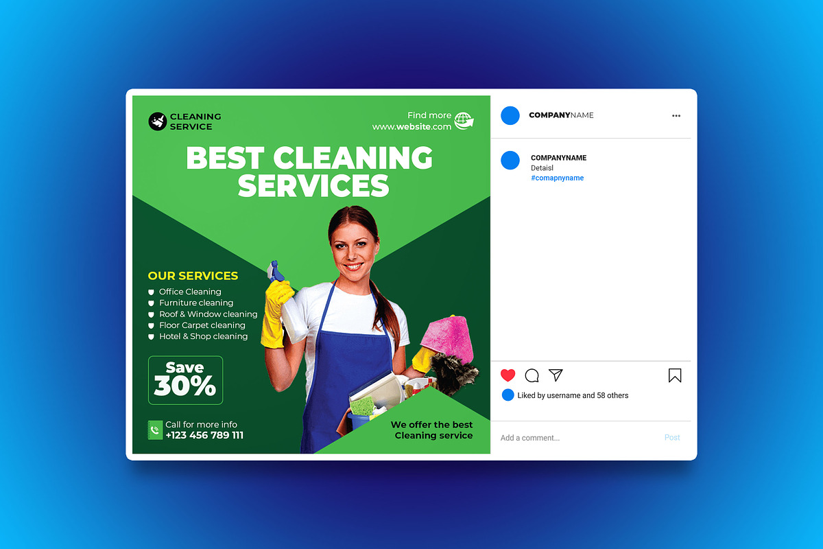 Cleaning service Social Media Post, a Social Media Template by designSultan (Photo 3 of 4)