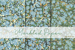 3 Hand Marbled Papers Forest