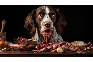 food dog eating meat ai generated, a Food & Drink Photo by pikepicture
