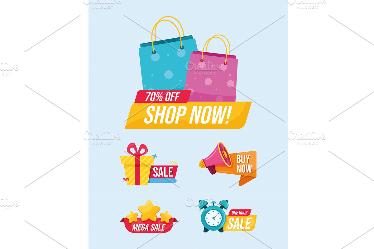 five sale commercial tags, an Object Illustration by studiogstock