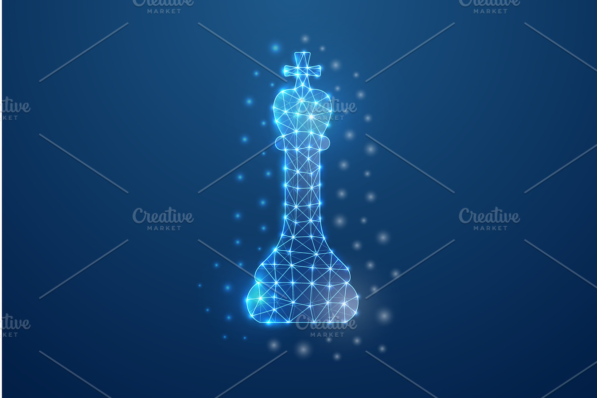 Futuristic glowing chess king piece, an Illustration by GraphiShop