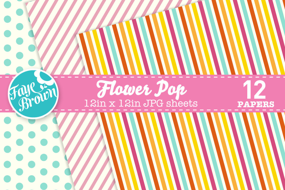 Flower pop digital paper patterns preview 3