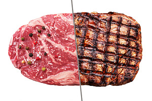 Beef steak consists of two part, a Food & Drink Photo by Volff