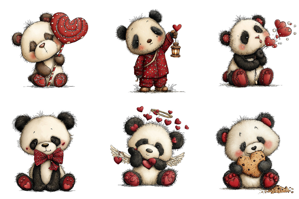 Quirky Valentines Panda Clipart, an Illustration by Dream Creation (Photo 3 of 7)