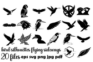Bird Silhouettes Flying Sideways, an Animal Illustration by Designer_Momina