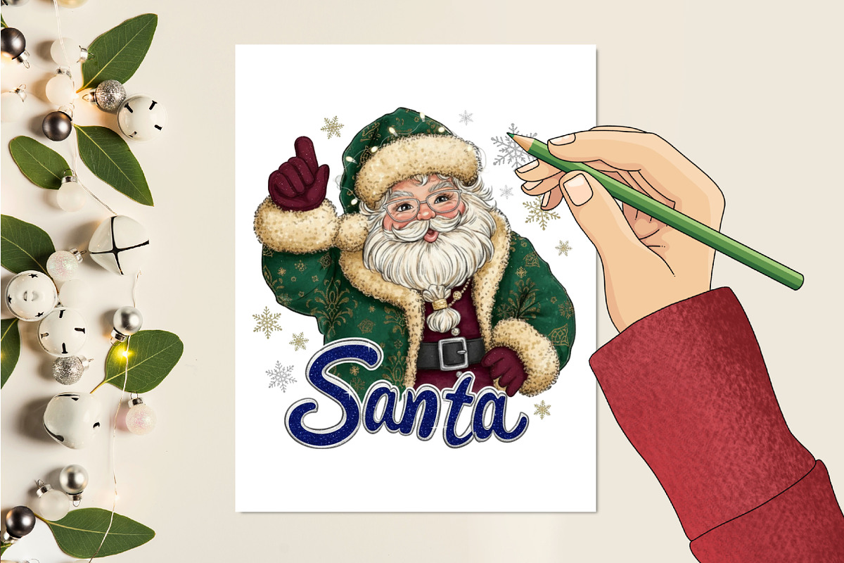 Pink Leopard Glitter Santa PNG, an Illustration by designcity5 (Photo 3 of 8)