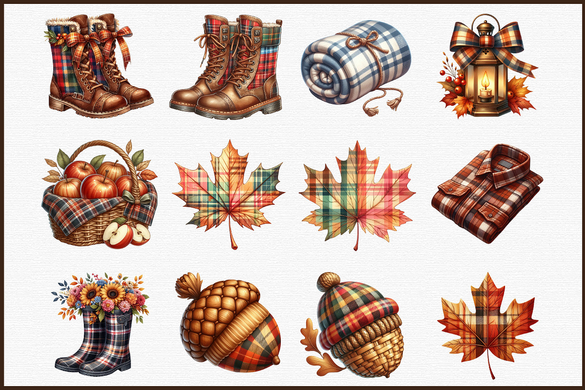 Watercolor Plaid Autumn Clipart, an Illustration by Sublimation Artist (Photo 3 of 6)
