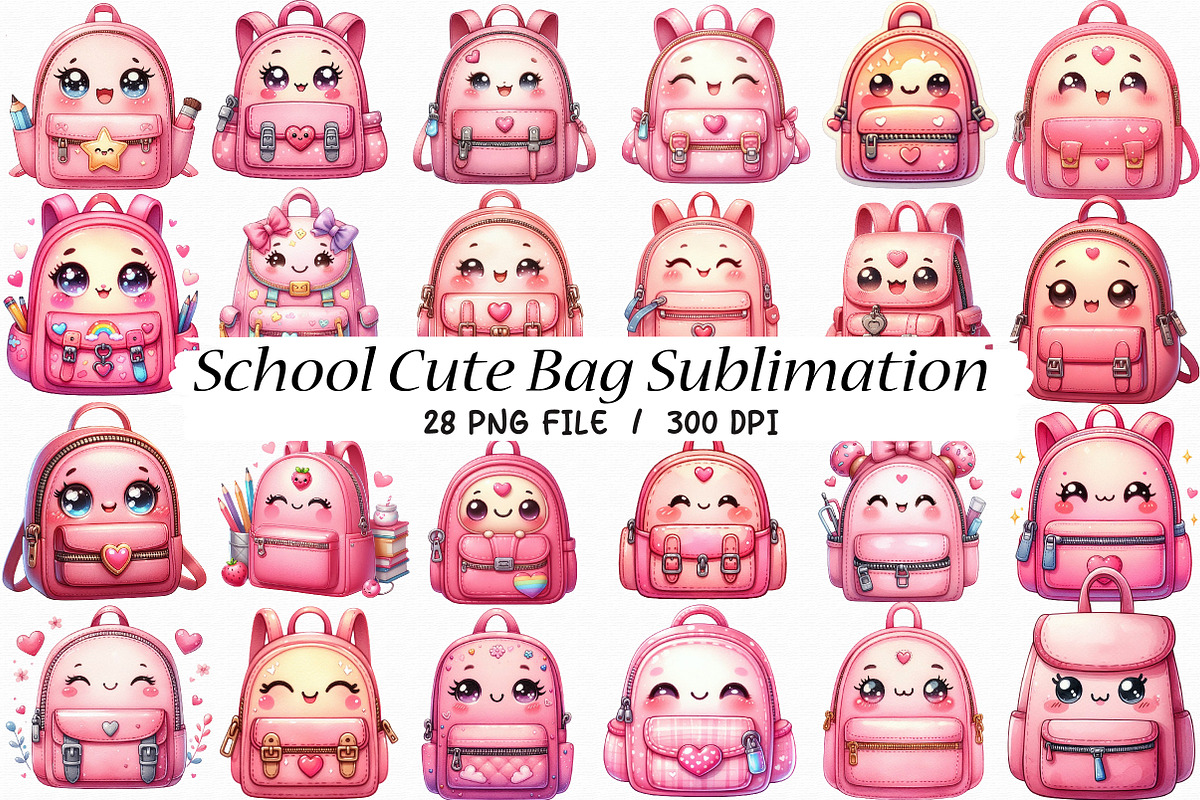 School Cute Bag Sublimation Clipart, an Illustration by Libby Wishes (Photo 1 of 6)