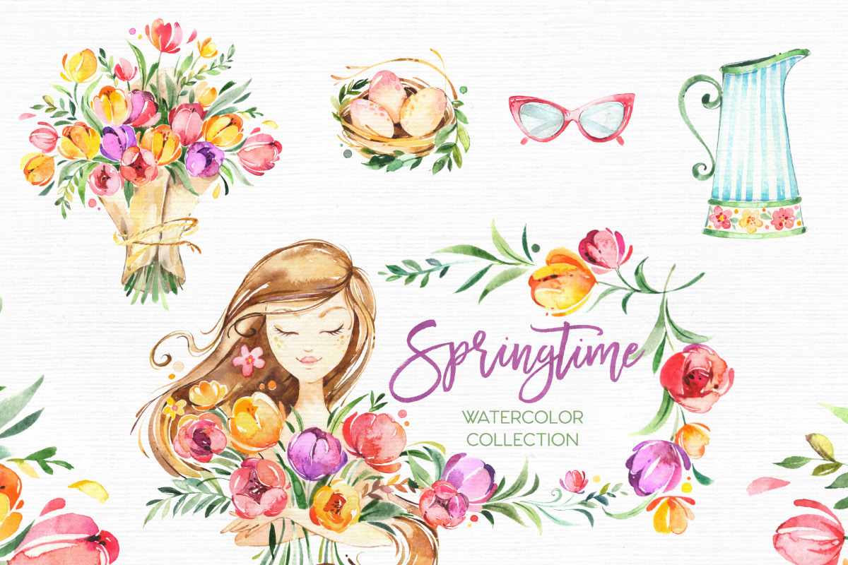 Springtime. Watercolor collection, an Illustration by OctopusArtis (Photo 2 of 8)