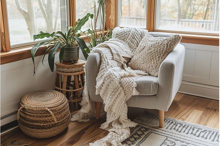Cozy boho home interior with modern, a Health & Medical Photo by Lermont51
