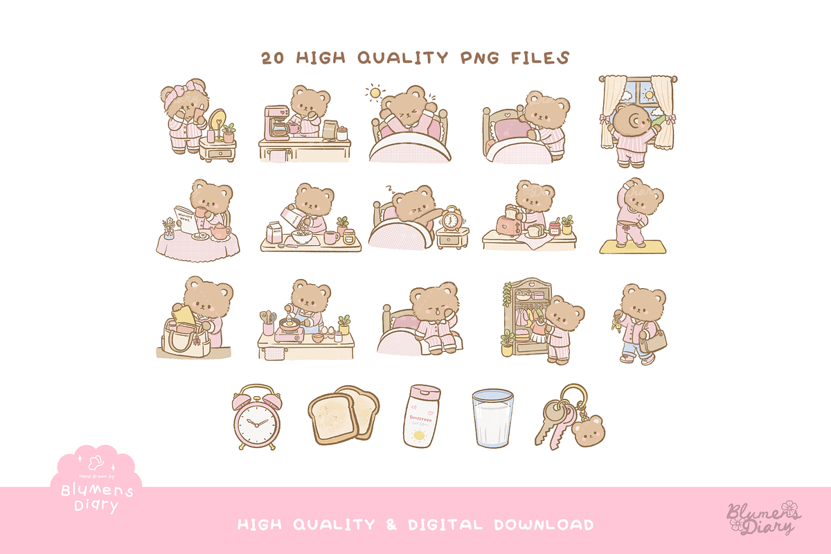 Morning Routine Bear Clipart, an Animal Illustration by Blumensdiary (Photo 2 of 6)