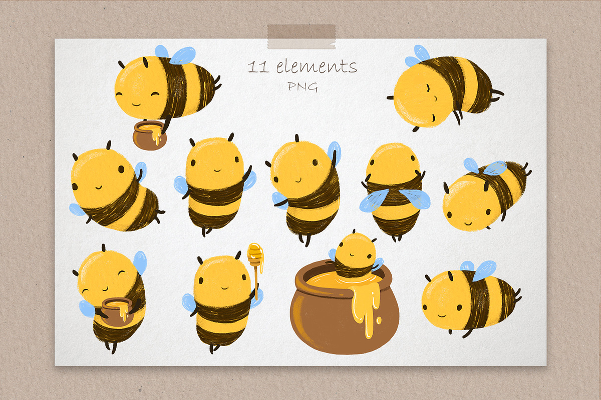 Cute Honey Bee Clipart, a Food Illustration by LukaJreym (Photo 2 of 10)