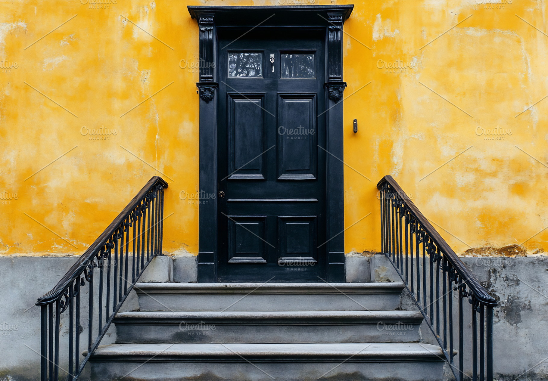 Black door against yellow wall, a Photo by Beautiful things