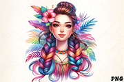 Vibrant rainbow hair girl tropical, an Illustration by CrexoraLab (Thumbnail 2 of 4)