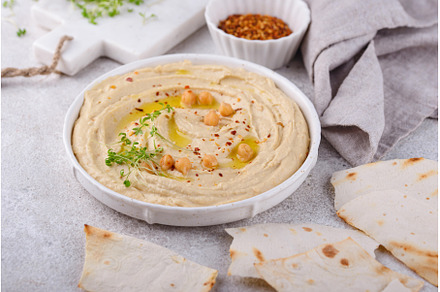 Hummus from chickpeas and pita bread, a Food & Drink Photo by Yulia Furman