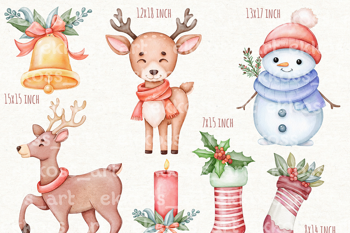 Christmas Watercolor Clipart Png, a Seasonal Illustration by ekossa_art (Photo 4 of 8)