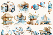Watercolor Summer Beach Clipart, a Seasonal Illustration by BusyDaydesign (Thumbnail 2 of 9)