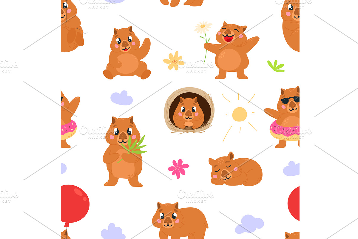 Cartoon wombat seamless pattern, an Animal Illustration by LadadikArt