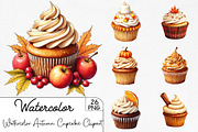 Watercolor Autumn Cupcake Clipart, an Illustration by CrexoraLab (Thumbnail 1 of 5)