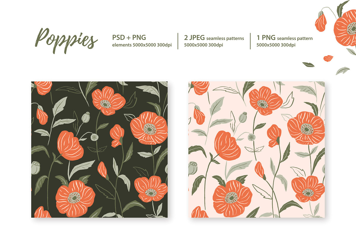 Summer poppies seamless patterns, a Pattern Graphic by Alenkakarabanova (Photo 3 of 6)