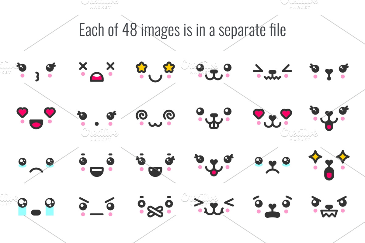48 cute kawaii faces, a Person Illustration by Primula`s shop (Photo 3 of 3)
