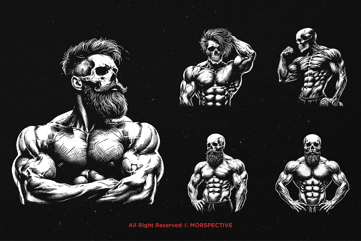 10 Bundle Dark Art Skull Bodybuilder, an Illustration by Morspective (Photo 5 of 7)
