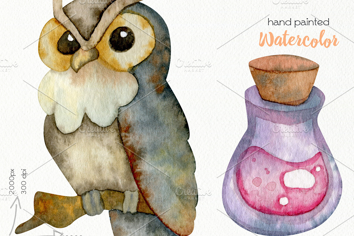 Watercolor Witchcraft Clipart, an Education Illustration by OllyKo Art (Photo 8 of 8)