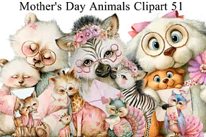 Mother's Day Animals Clipart, an Illustration by DreamArtGraphic