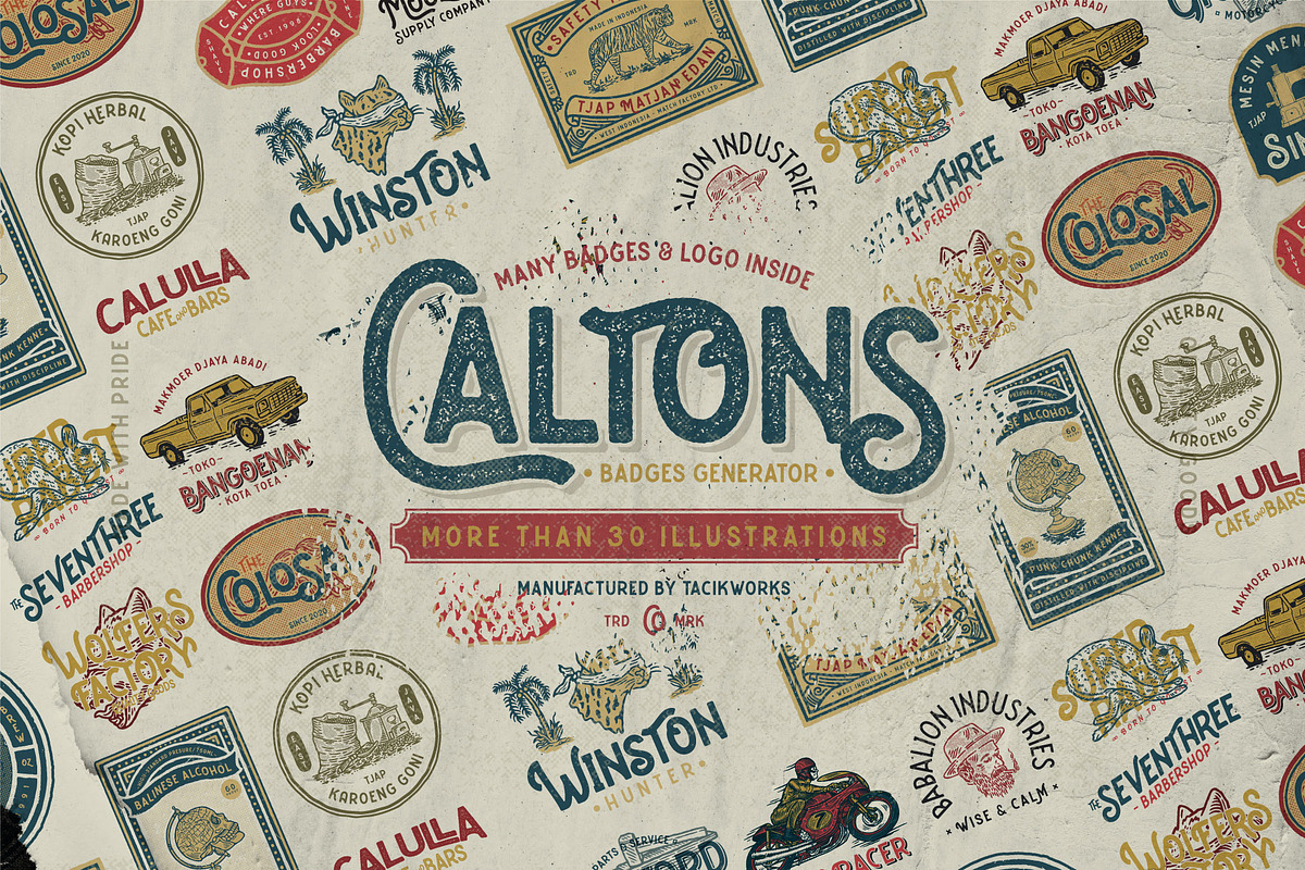 Caltons Badges & Caltons Typeface, an Illustration by Wortfice (Photo 1 of 9)