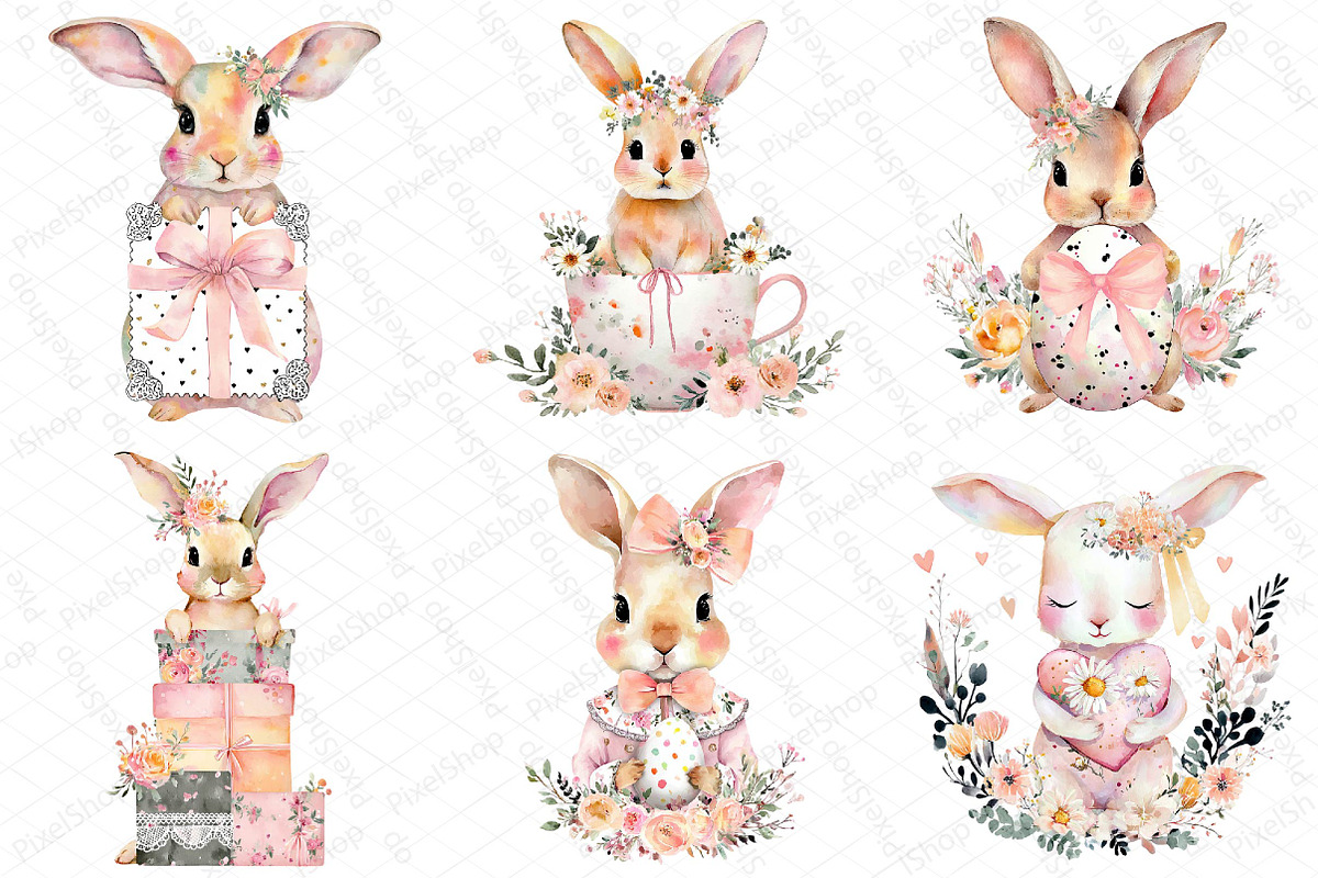 Cute Rabbit Easter Coquette Clipart, an Illustration by DreamPrint404 (Photo 2 of 6)