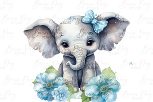 Watercolor Cute Elephant Clipart