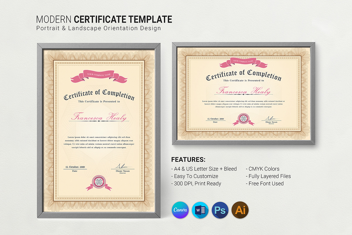 Canva Certificate Template, a Stationery Template by DesignDevisers (Photo 1 of 9)